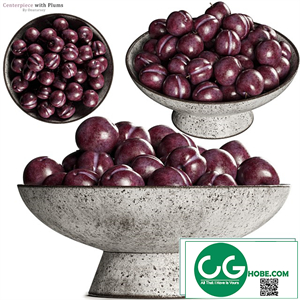 Shinola Centerpiece Bowl with Purple Plums Decoration
