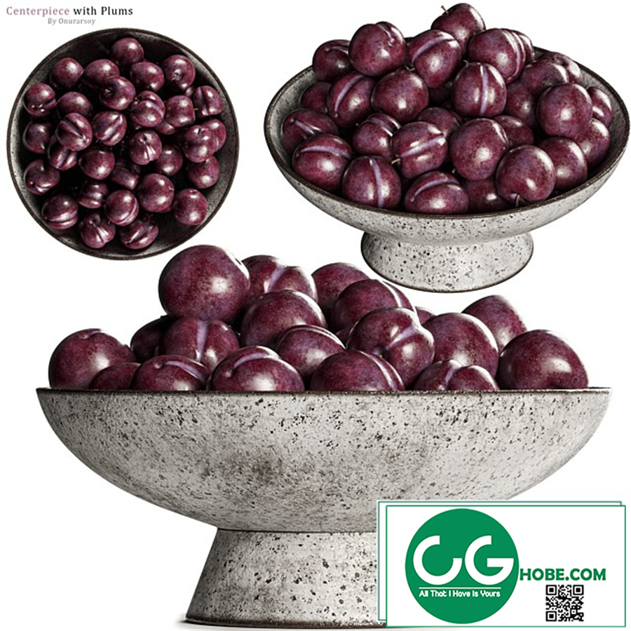 Shinola Centerpiece Bowl with Purple Plums Decoration