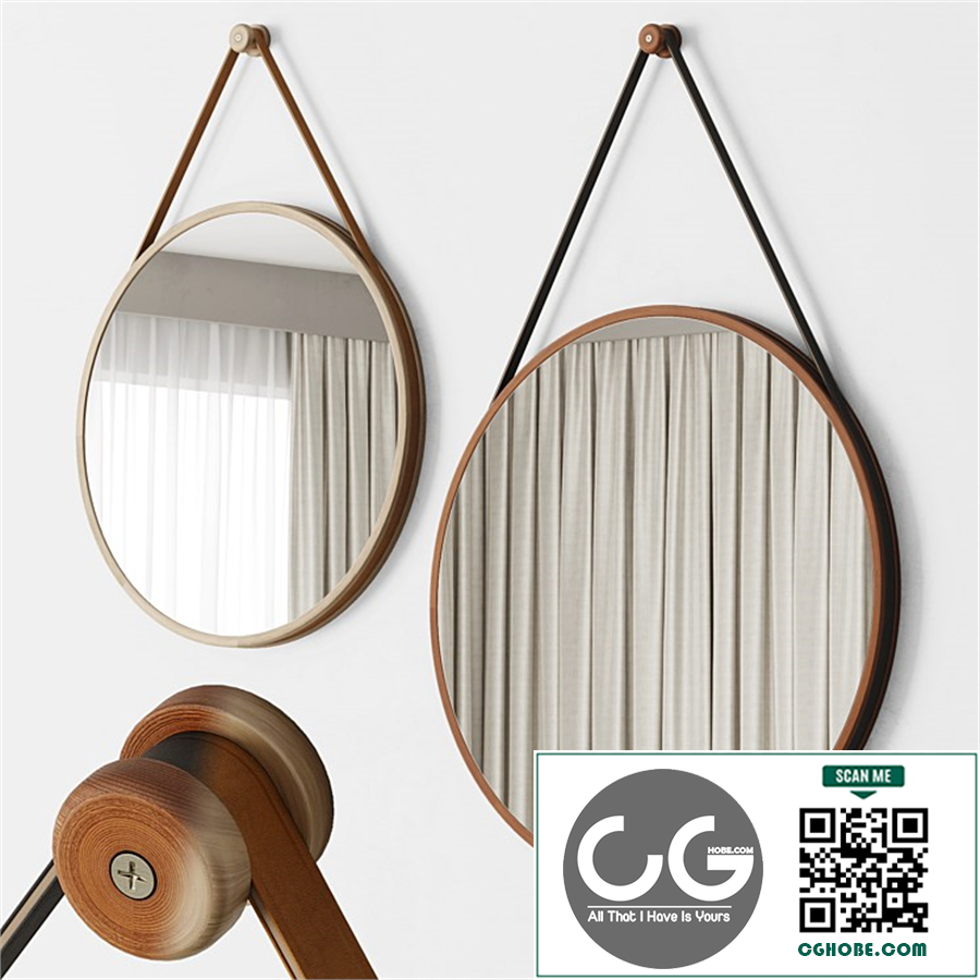 Modern Leather Round Hanging Mirrors