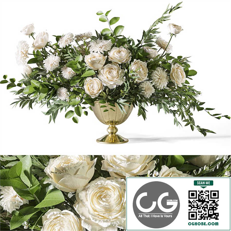 Flower Set 053 White Rose Dahlia Big bouquet