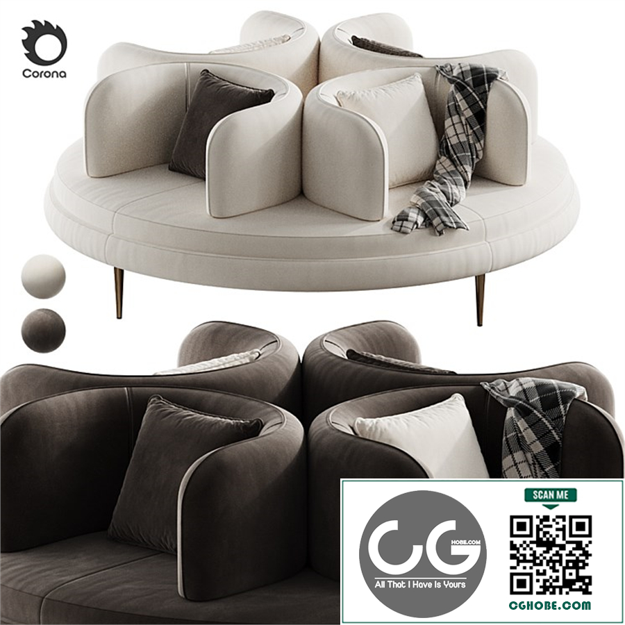 Circlet Velvet Roundabout Sofa Cream