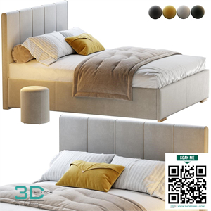 Bed Sharon 160 Velvet Milk  olive  yellow  gray with pouffe Kofi Divanru