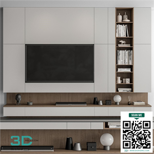 TV Wall White and Wood - Set 50