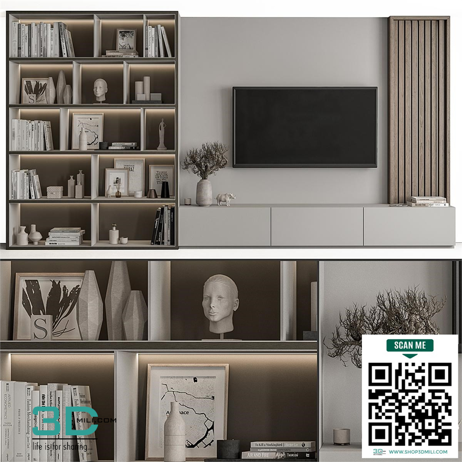 TV Wall Wood and Gray - Set 48