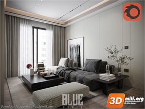 3D Living Room - Kitchen Interior Model Download by Huy Pham