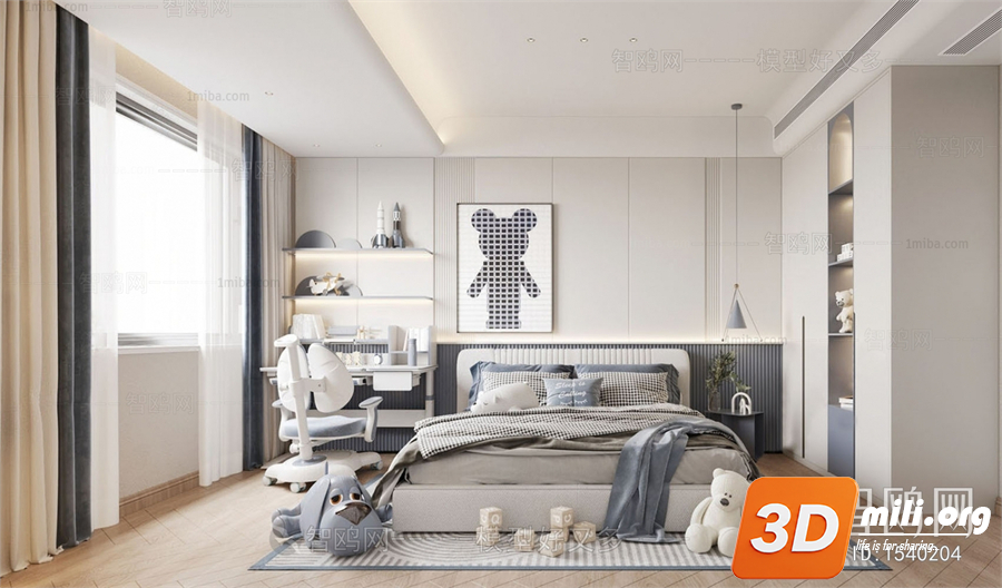 Modern boy room kid room children room 32 3d model
