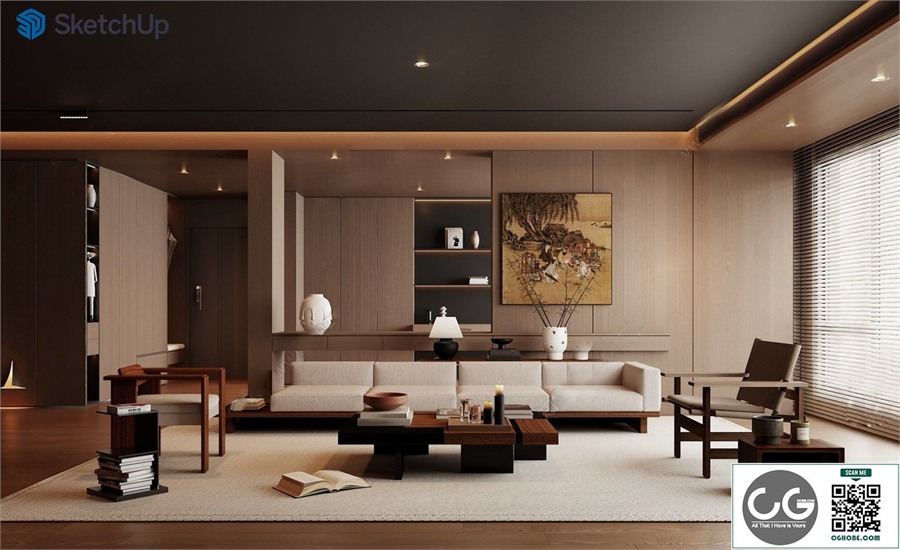 Wabi-sabi style living room SU model 