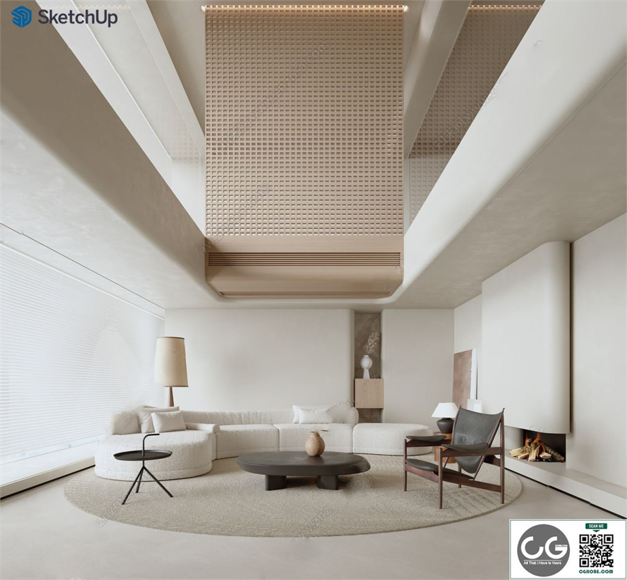 Wabi-sabi style hollow living room SU model