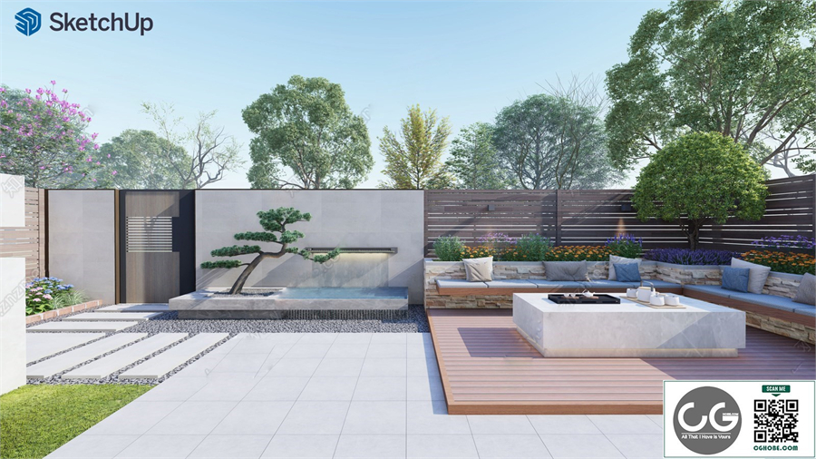 Modern natural courtyard garden SU model