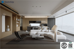 Modern exquisite living room and dining room SU model 