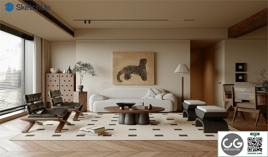 Modern antique home living room SU model