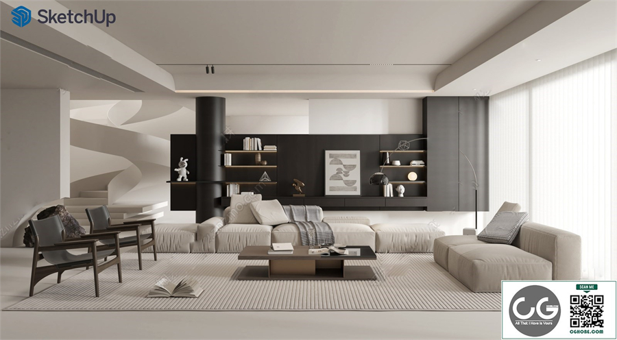 Modern home living room SU model 