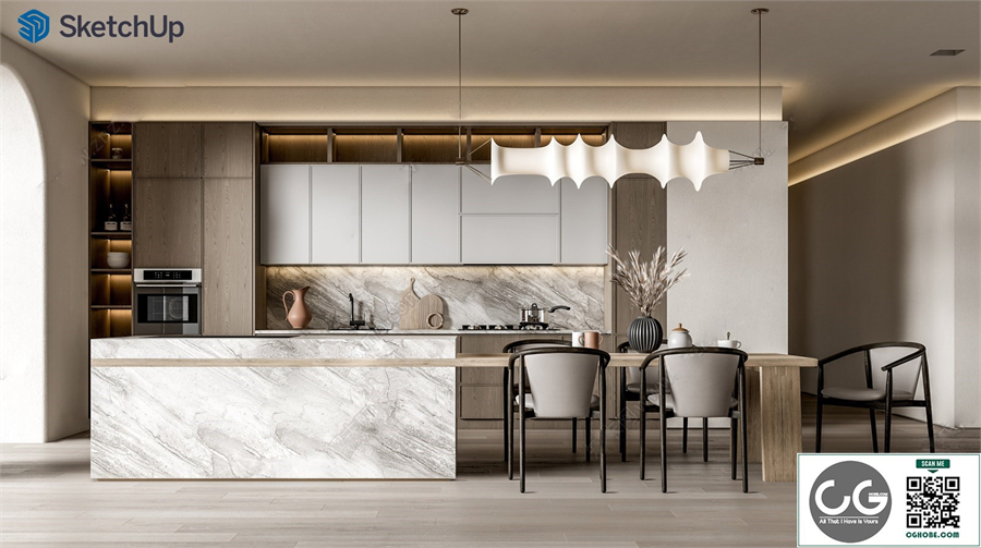 Wabi-sabi style open kitchen SU model 
