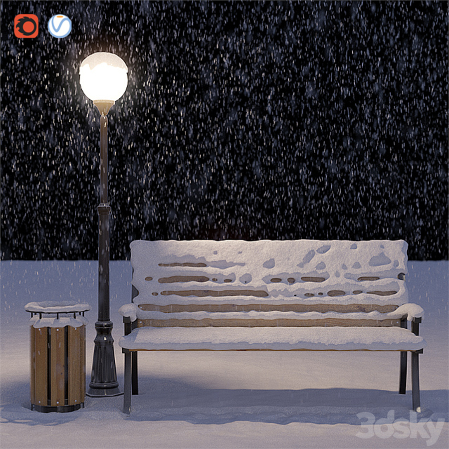 Snow-covered bench
