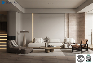 Wabi-sabi living room SU model