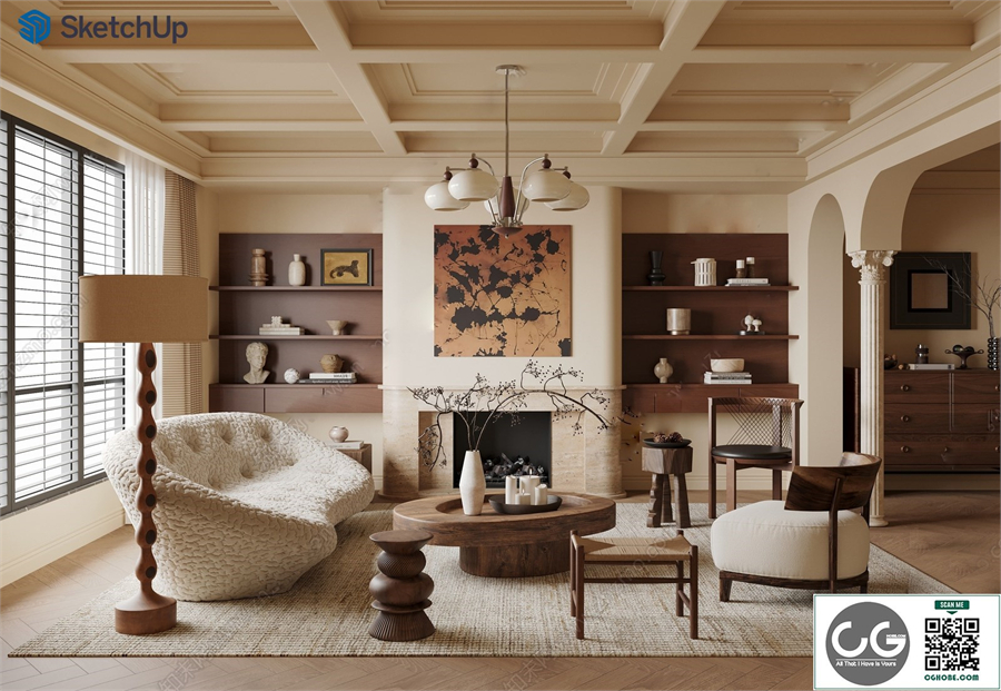 French medieval style living room SU model 