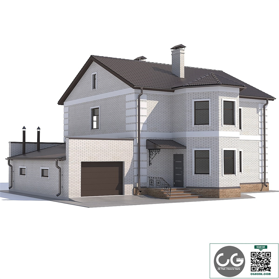 Two-storey country cottage with a garage.