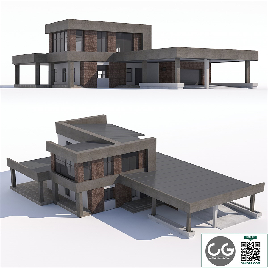 A modern two-storey house with an attached garage and a canopy.