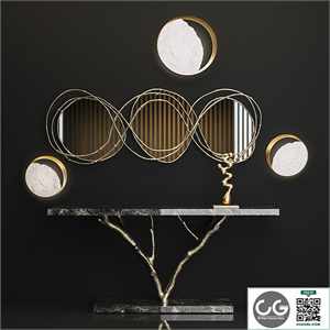 Ginger & jagger Primitive Console, Vine Triptych Mirror, Eclipse Wall Lamp