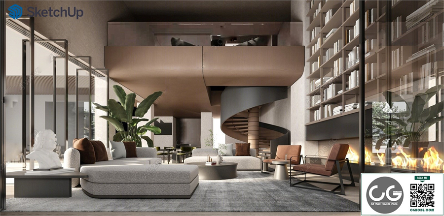 Modern villa living room SU model 