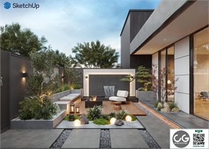 Modern courtyard landscape SU model 