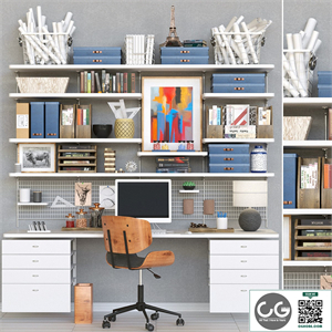 Collection of office furniture. Table with chair and stationery 10