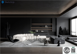 Modern dark style living room SU model