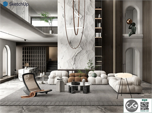 Modern gray living room SU model 
