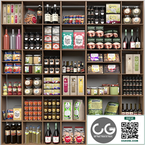 Showcase with spices, sauces in a supermarket or home pantry