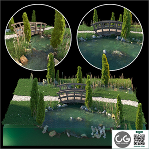 Stream and wooden bridge