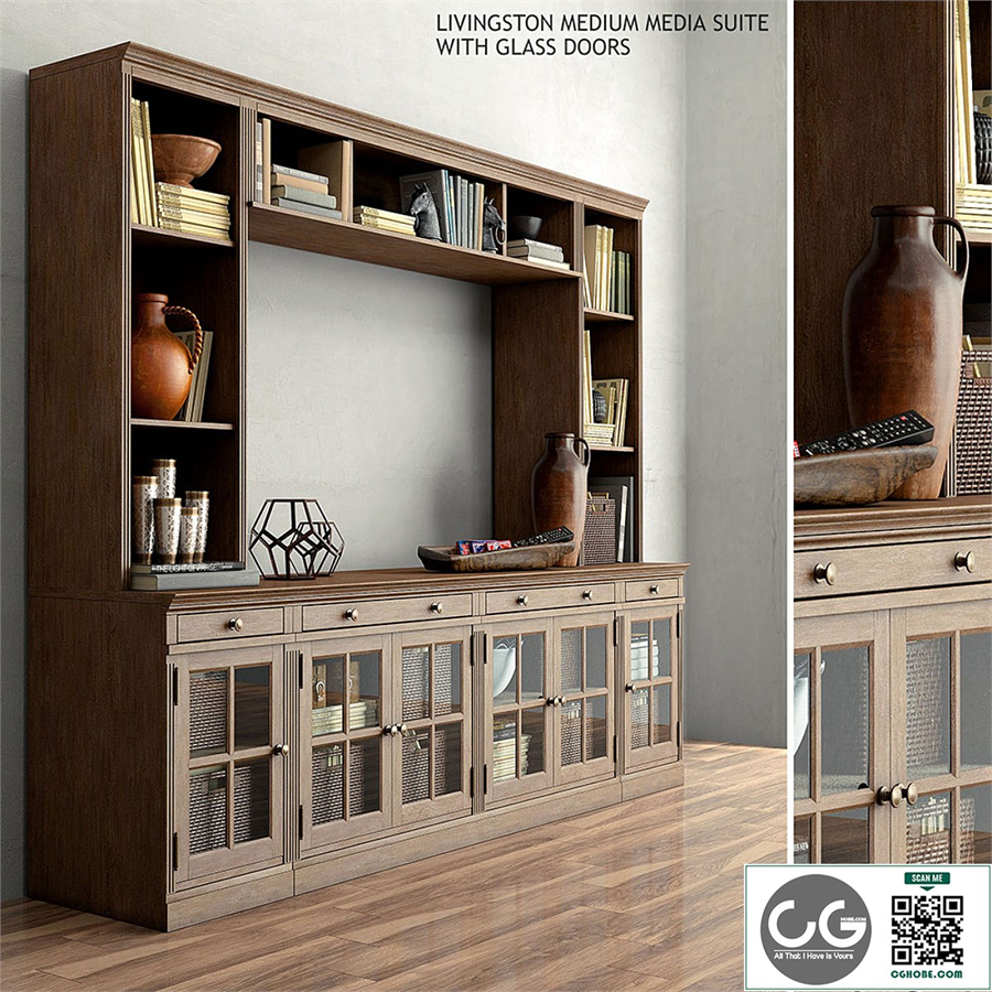 Pottery barn LIVINGSTON MEDIUM MEDIA SUITE WITH GLASS DOORS