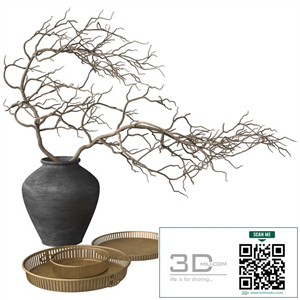Rustic Set - Vase, Branch, Copper Bowl and Brass Tray