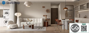 Nordic Cream Style Living Room SU Model 