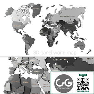 Wooden panel - world map GRAY
