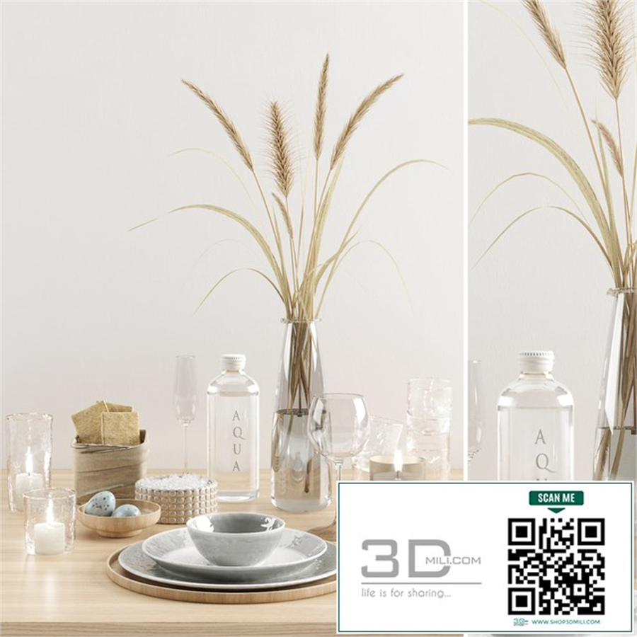 Hygge tableware with dried grass