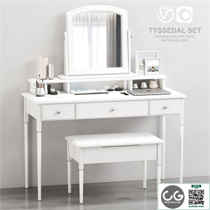 IKEA TYSSEDAL Dressing table with mirror and storage stool, white