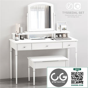 IKEA TYSSEDAL Dressing table with mirror and storage stool, white
