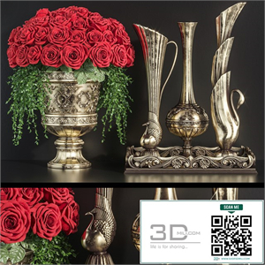 Decoration Set 23 Red Roses in antique vases.