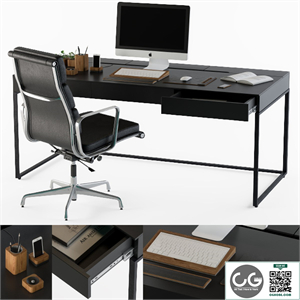black office desk set