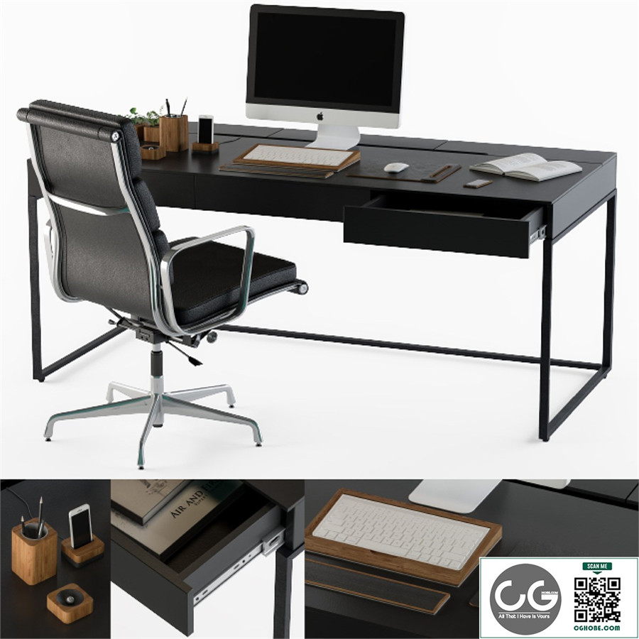 black office desk set