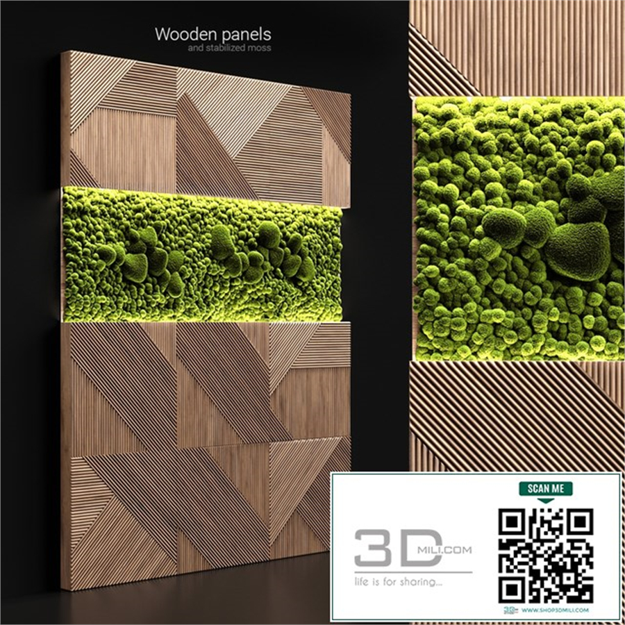 Wooden panels and stabilized moss