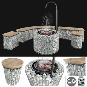 Gabion fireplace benches