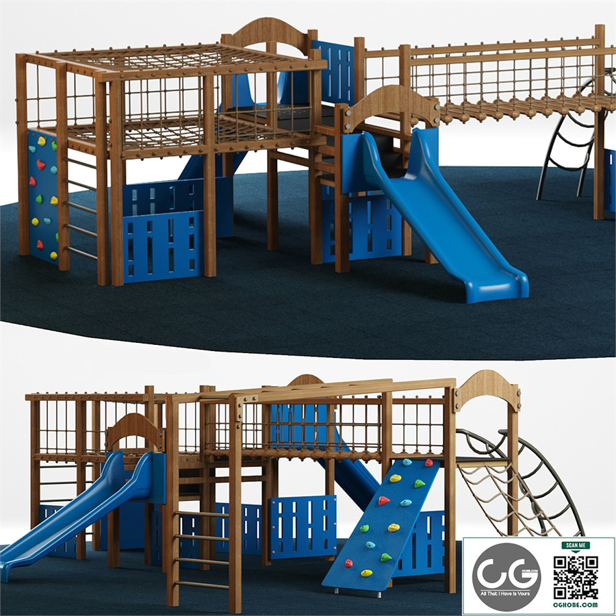 Kids playground equipment with slide climbing 01