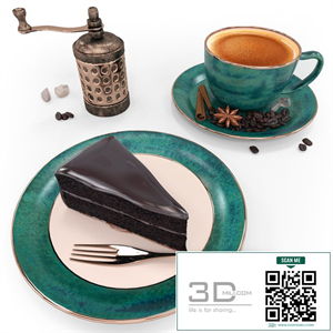 Dessert set, coffee, cake.
