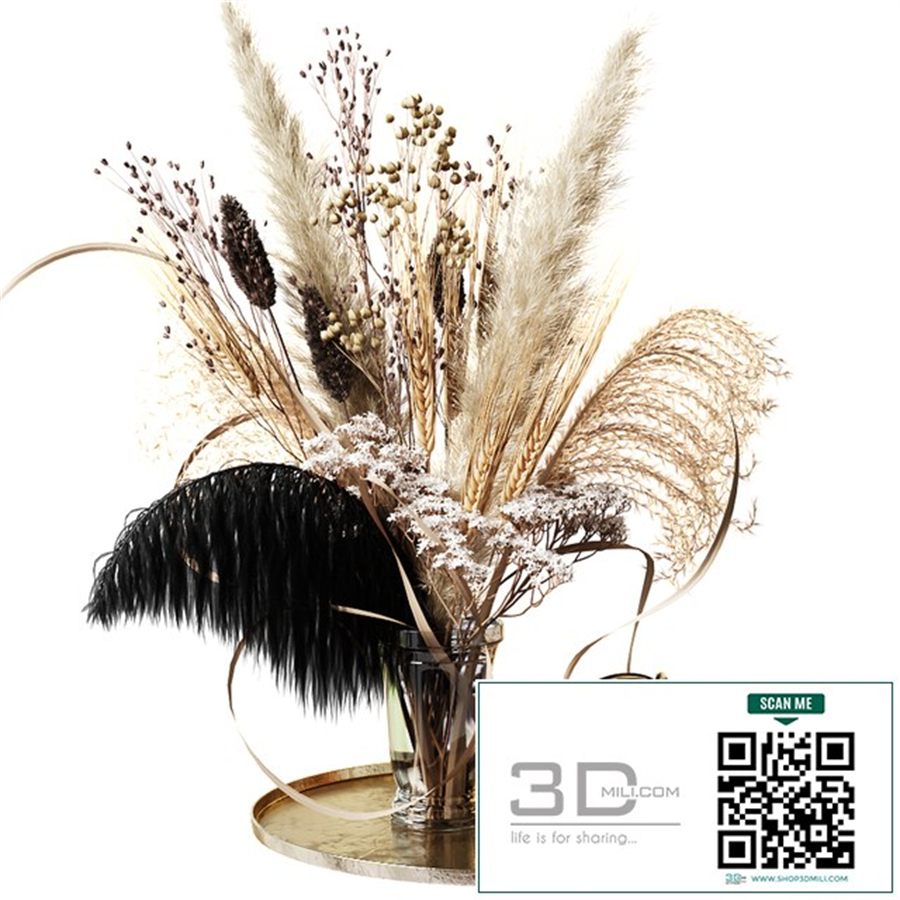 Bouquet of dried flowers with a black feather