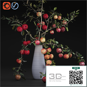 Red Cherry tomato apple branches Dry leaves Vase