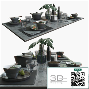 Table setting in dark colors.