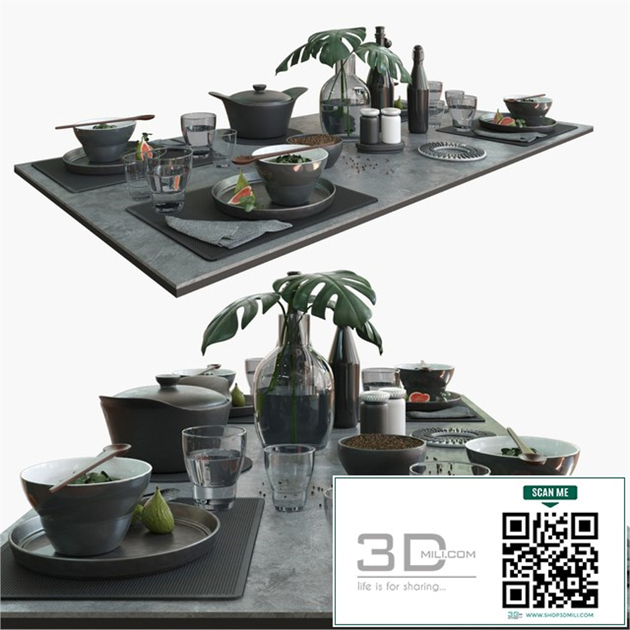 Table setting in dark colors.
