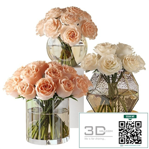 Pink and white roses in glass vases