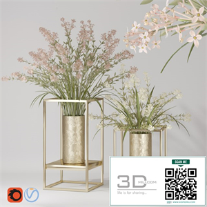 Blooming Lilac Flower Bouquet Metal Vases Pot